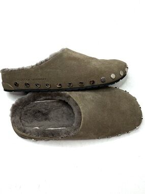 Emu x Rebecca Minkoff Suede Shearling Taupe Mule Slippers